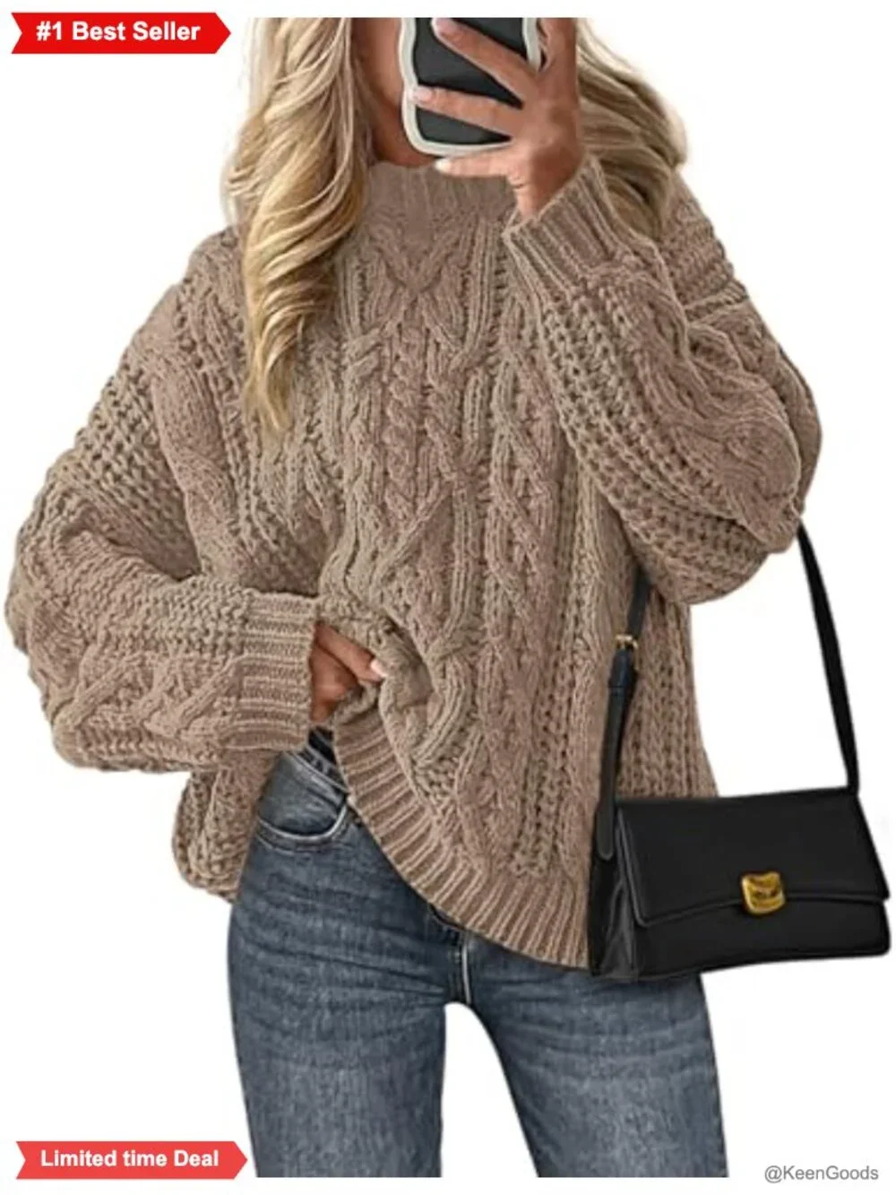 Oversized Chunky Cable Knit Sweater Crewneck Pullover